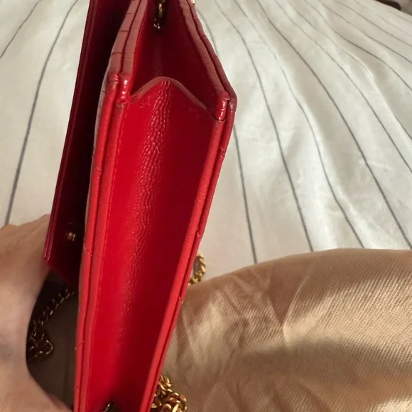 Yves Saint Laurent Red Chevron Crossbody WOC w/ COA - Picture 7 of 12
